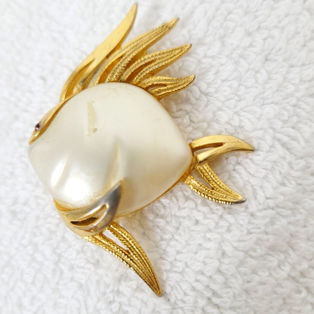 Fish brooch vintage goldtone - Picture 5 of 14